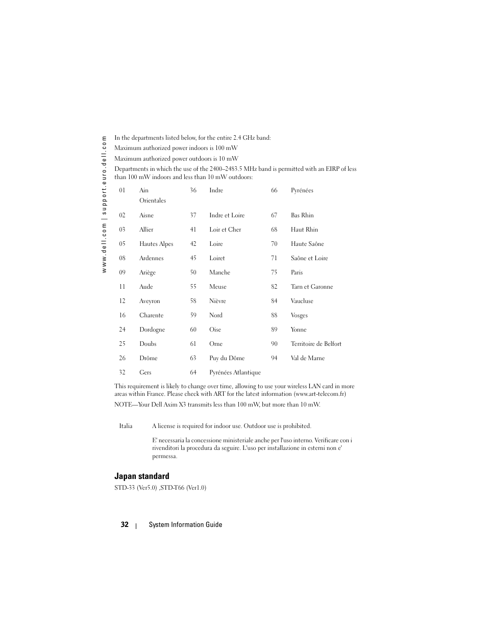 Japan standard | Dell AXIM X3 User Manual | Page 34 / 366