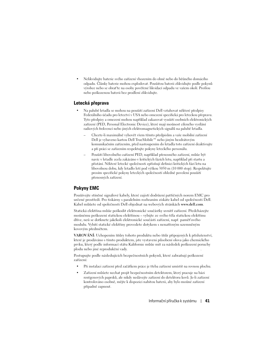 Letecká přeprava, Pokyny emc | Dell AXIM X3 User Manual | Page 43 / 366