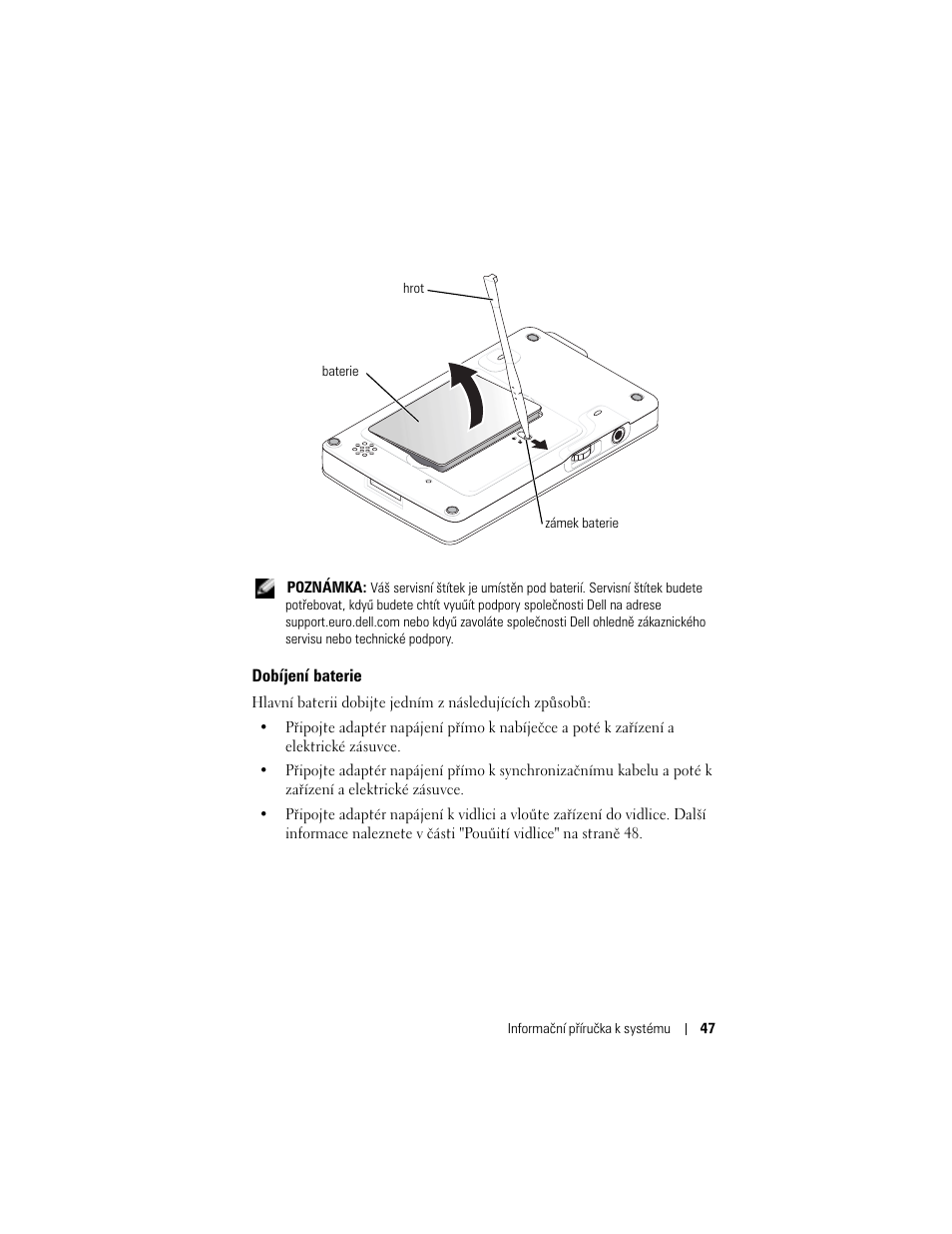 Dobíjení baterie | Dell AXIM X3 User Manual | Page 49 / 366