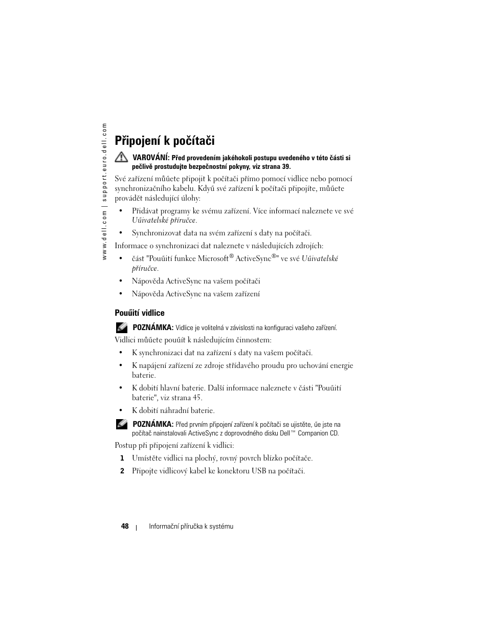 Připojení k počítači, Pouűití vidlice | Dell AXIM X3 User Manual | Page 50 / 366
