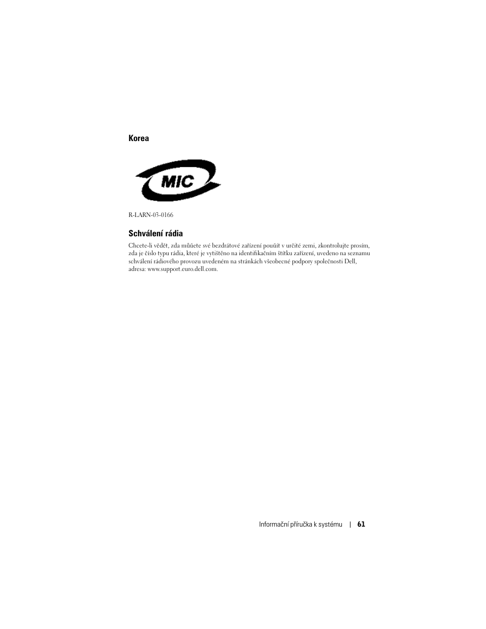 Korea, Schválení rádia | Dell AXIM X3 User Manual | Page 63 / 366