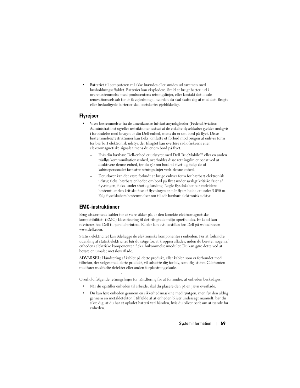 Flyrejser, Emc-instruktioner | Dell AXIM X3 User Manual | Page 71 / 366