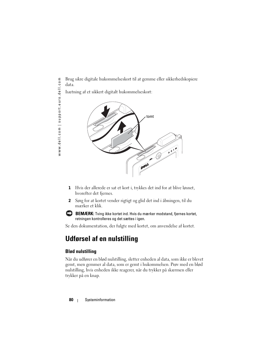 Udførsel af en nulstilling, Blød nulstilling | Dell AXIM X3 User Manual | Page 82 / 366