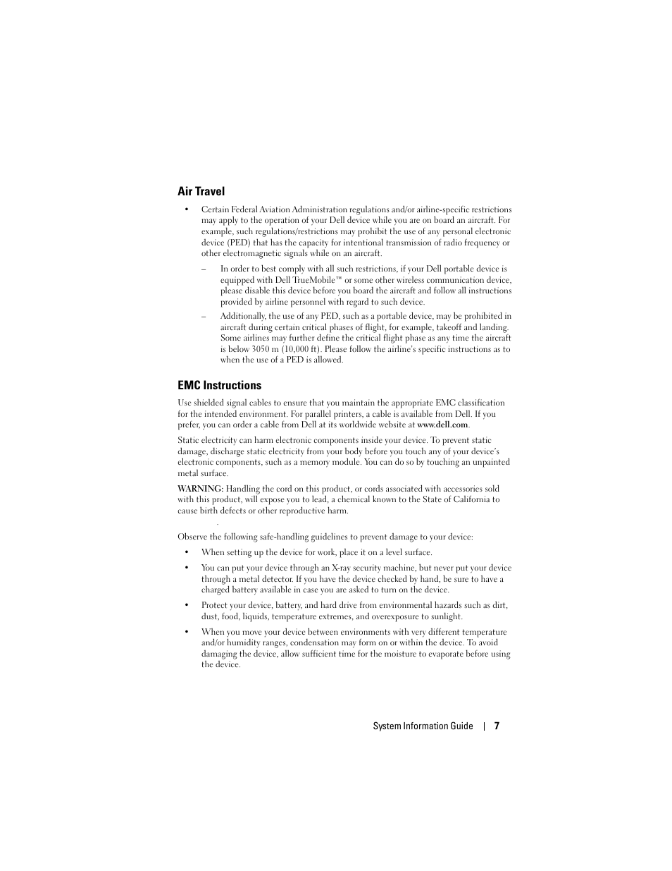 Air travel, Emc instructions | Dell AXIM X3 User Manual | Page 9 / 366