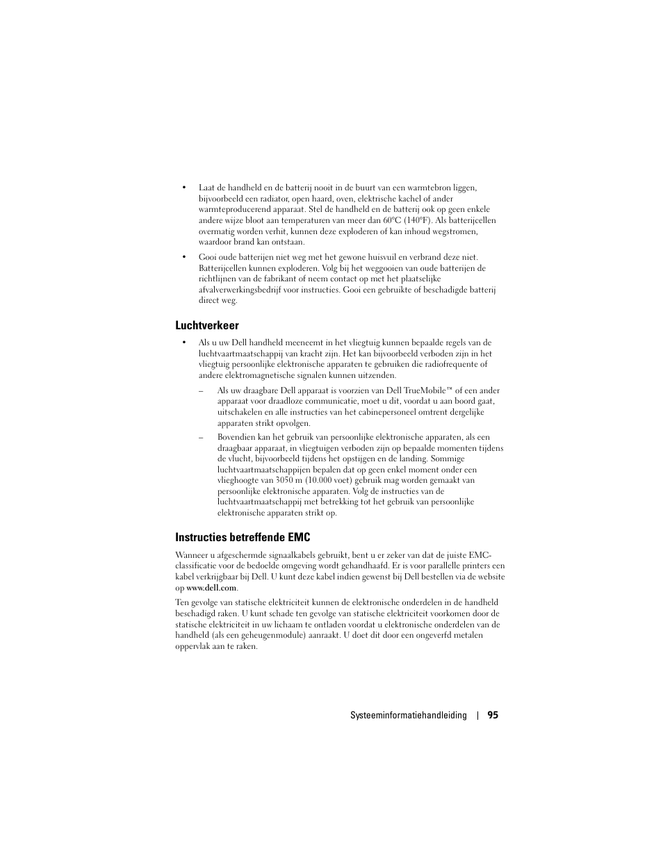 Luchtverkeer, Instructies betreffende emc | Dell AXIM X3 User Manual | Page 97 / 366