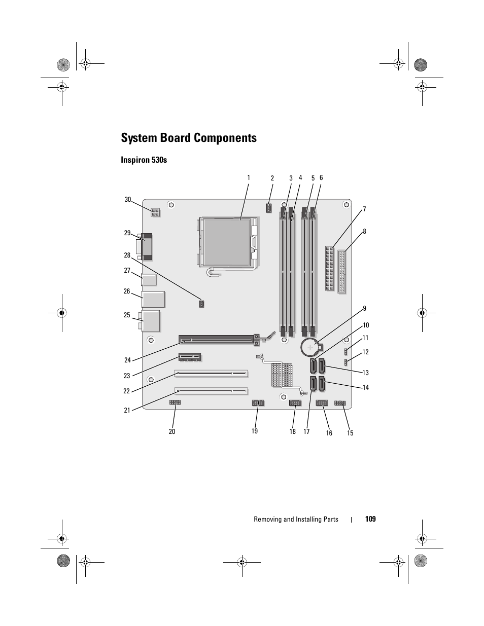 System board components, Inspiron 530s | Dell Inspiron 530s (Mid 2007) User Manual | Page 109 / 222