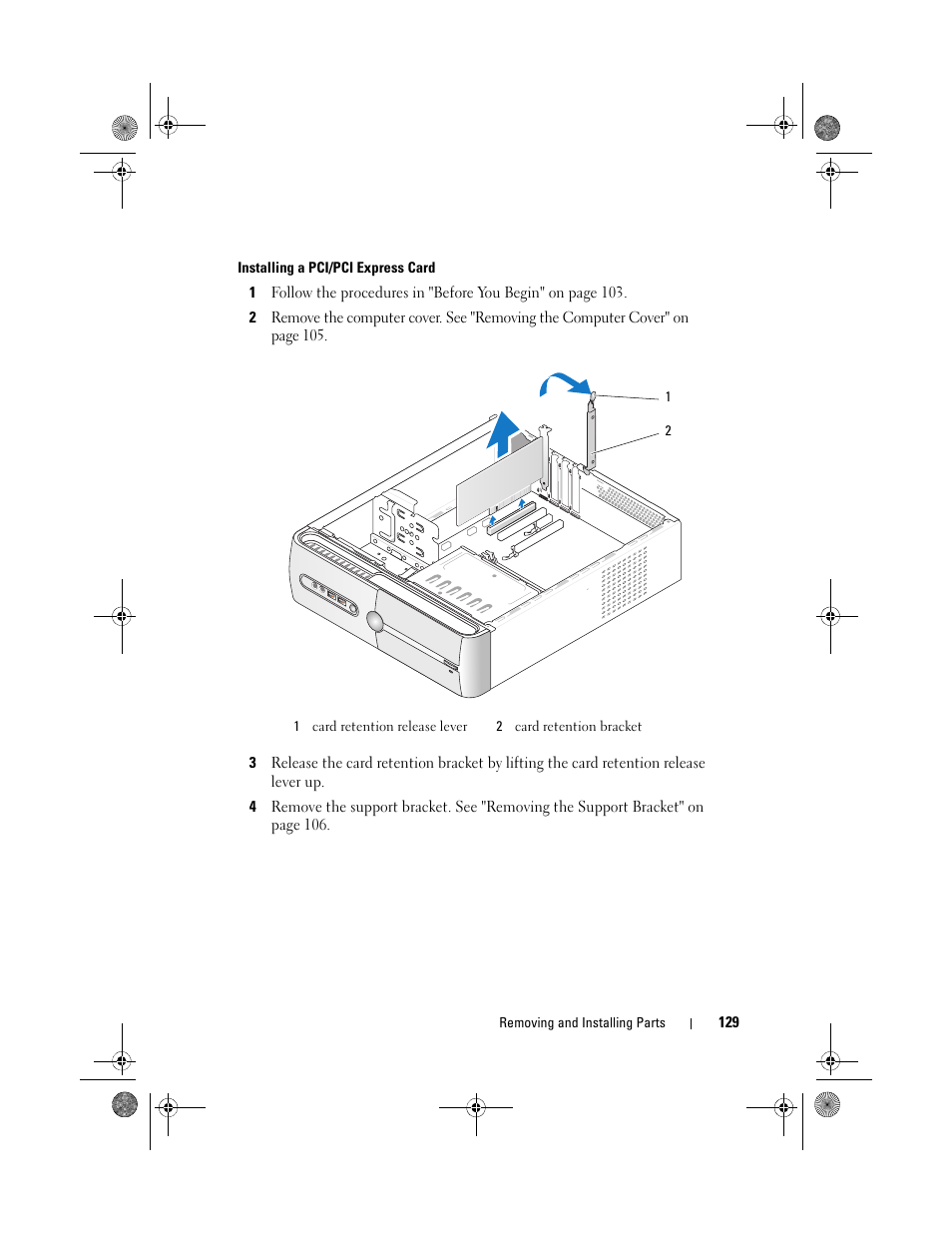 Installing a pci/pci express card | Dell Inspiron 530s (Mid 2007) User Manual | Page 129 / 222