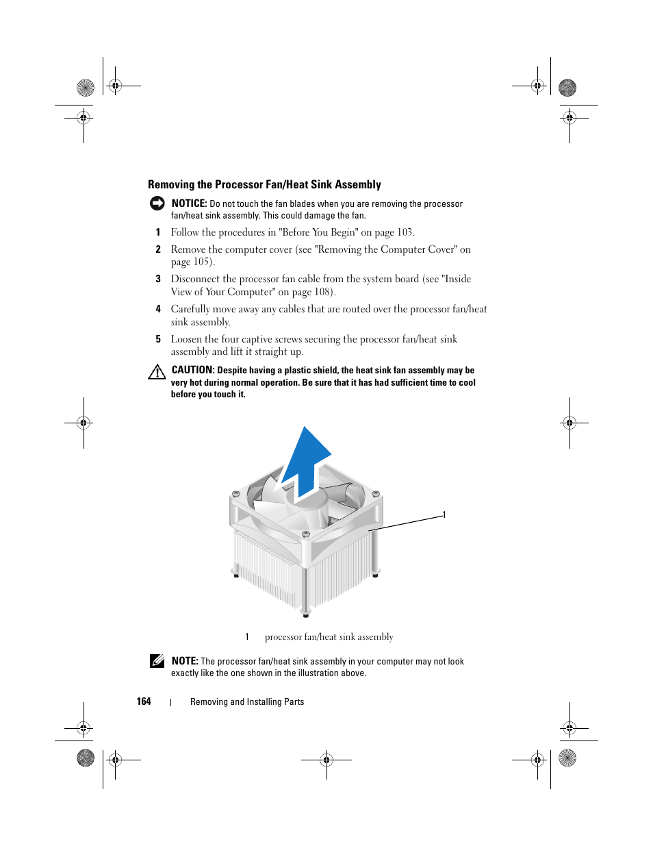 Removing the processor fan/heat sink assembly | Dell Inspiron 530s (Mid 2007) User Manual | Page 164 / 222