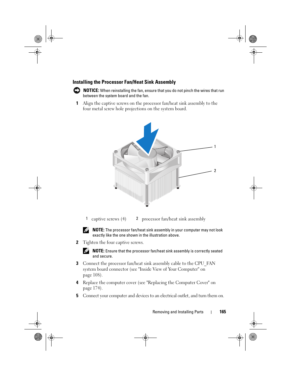 Installing the processor fan/heat sink assembly | Dell Inspiron 530s (Mid 2007) User Manual | Page 165 / 222