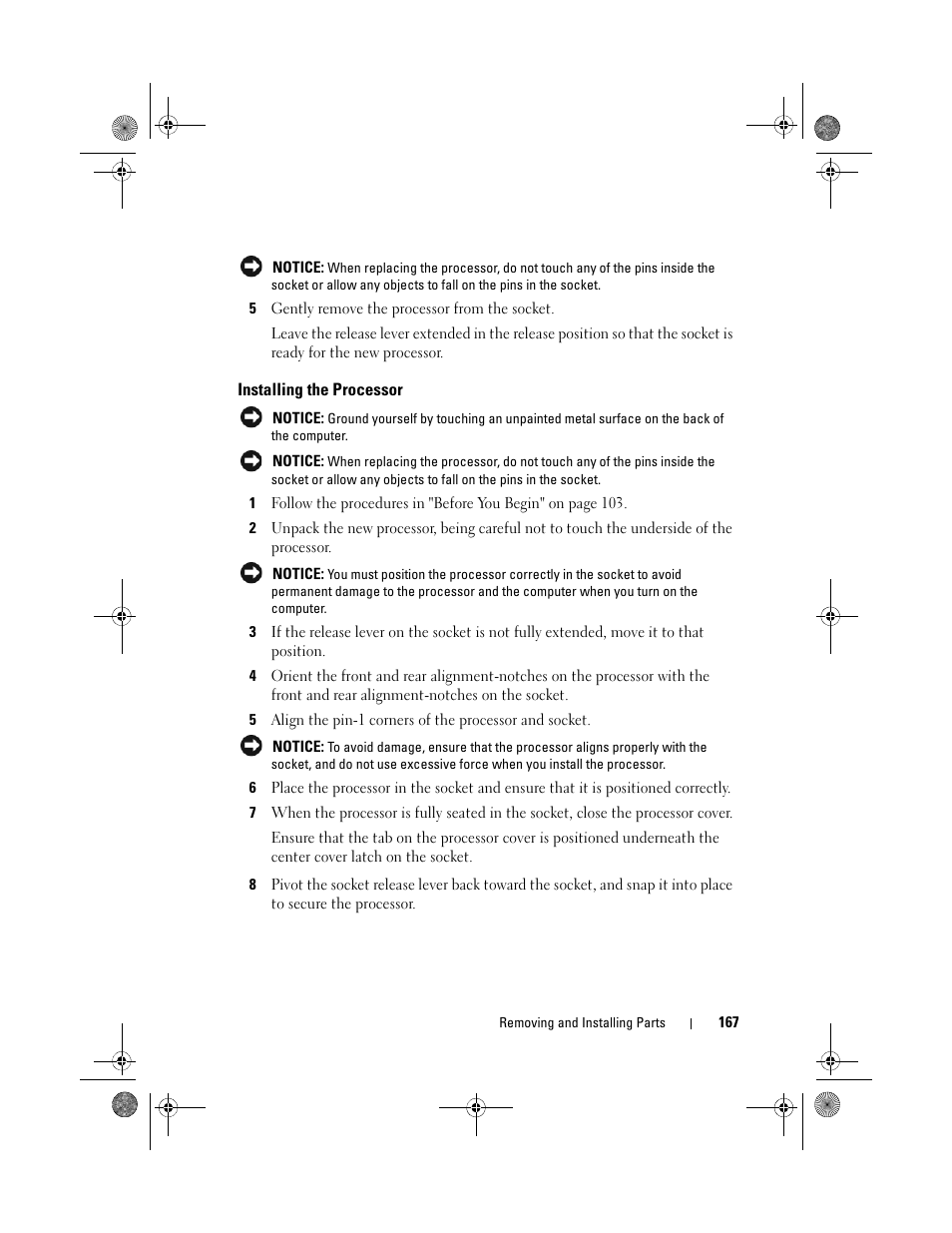 Installing the processor | Dell Inspiron 530s (Mid 2007) User Manual | Page 167 / 222