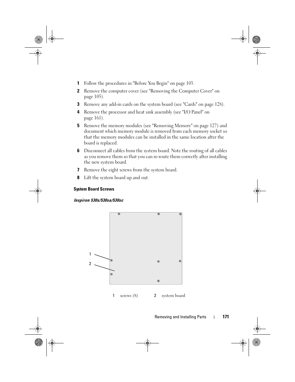 System board screws | Dell Inspiron 530s (Mid 2007) User Manual | Page 171 / 222