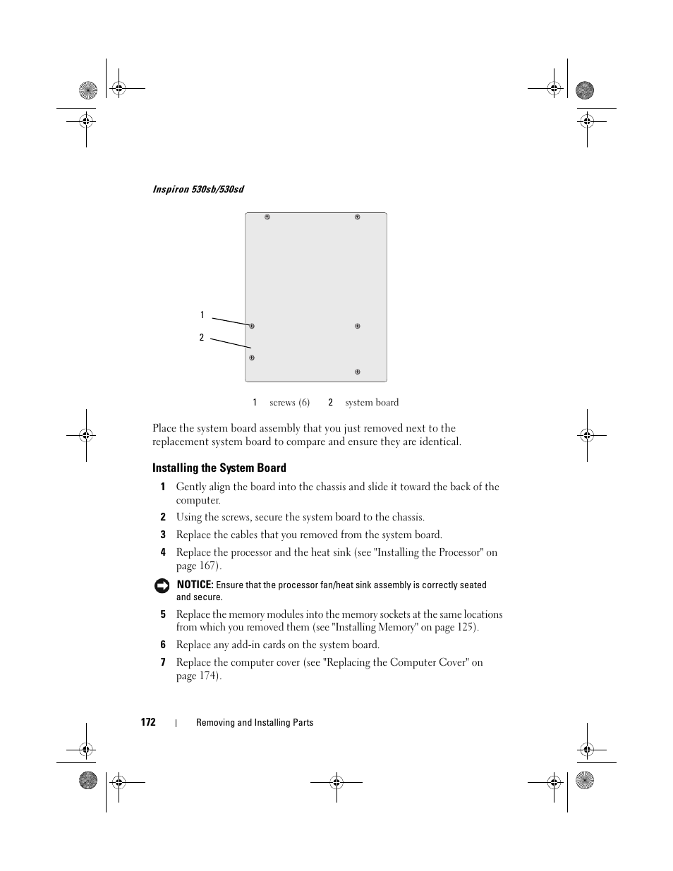 Installing the system board | Dell Inspiron 530s (Mid 2007) User Manual | Page 172 / 222