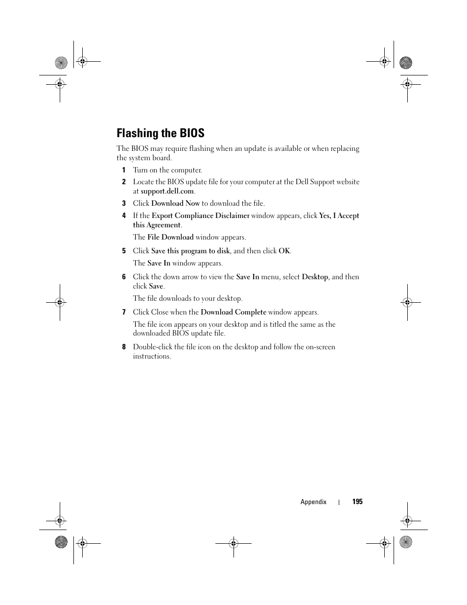 Flashing the bios | Dell Inspiron 530s (Mid 2007) User Manual | Page 195 / 222