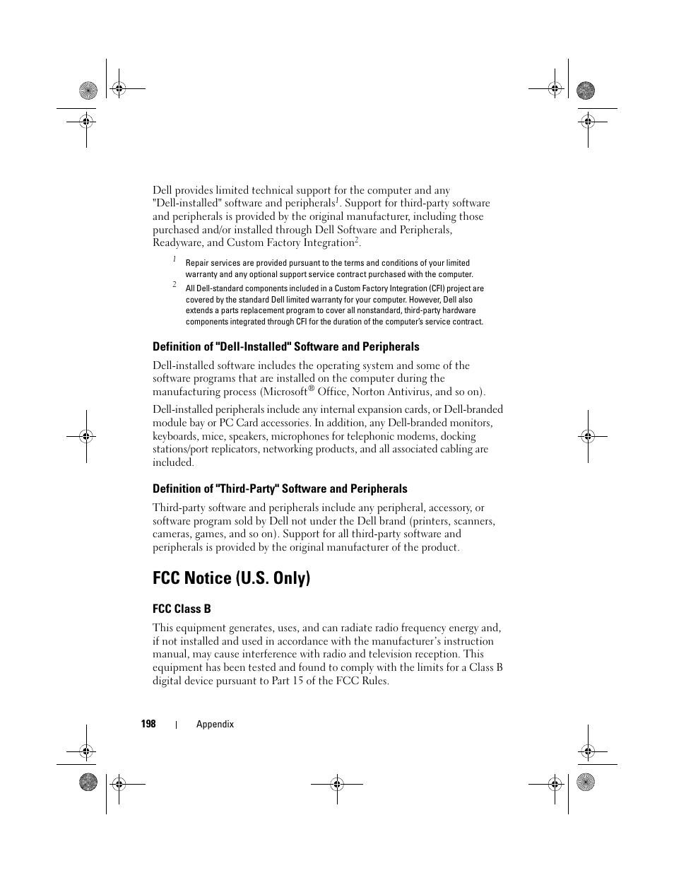 Fcc notice (u.s. only), Fcc class b | Dell Inspiron 530s (Mid 2007) User Manual | Page 198 / 222