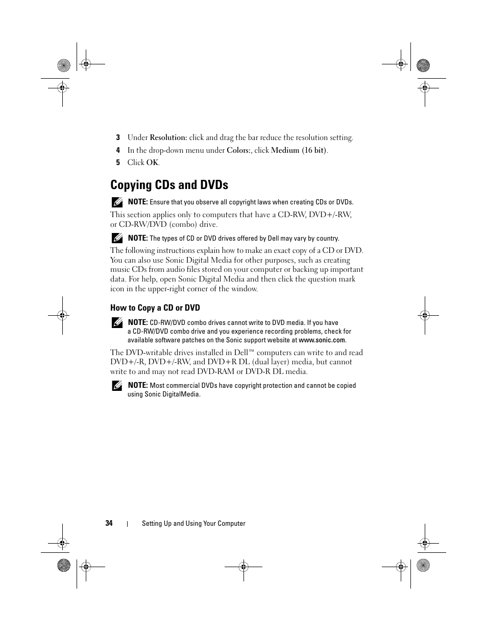 Copying cds and dvds, How to copy a cd or dvd | Dell Inspiron 530s (Mid 2007) User Manual | Page 34 / 222