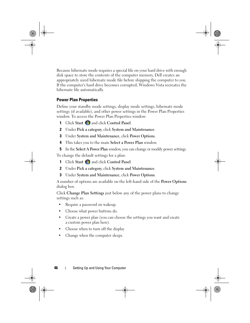 Power plan properties | Dell Inspiron 530s (Mid 2007) User Manual | Page 46 / 222