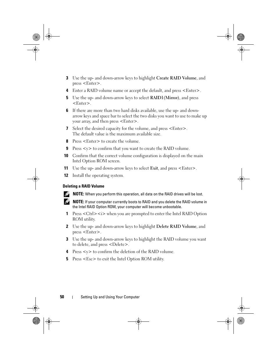 Deleting a raid volume | Dell Inspiron 530s (Mid 2007) User Manual | Page 50 / 222