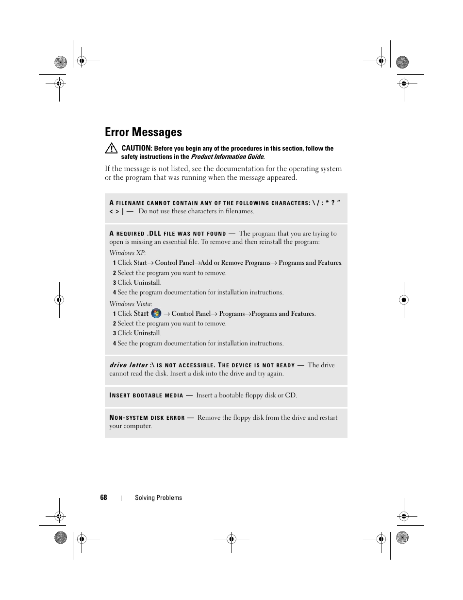 Error messages | Dell Inspiron 530s (Mid 2007) User Manual | Page 68 / 222