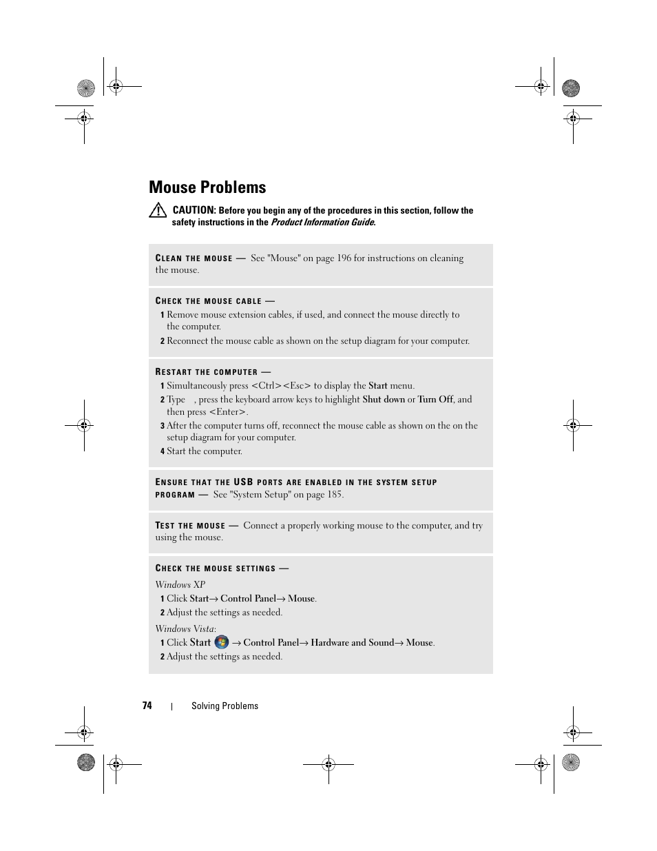 Mouse problems | Dell Inspiron 530s (Mid 2007) User Manual | Page 74 / 222