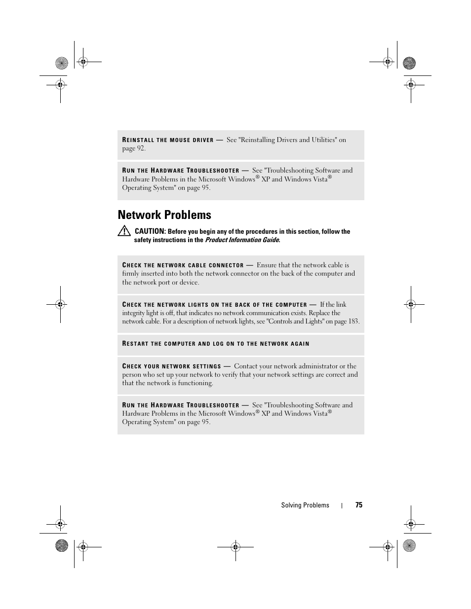 Network problems | Dell Inspiron 530s (Mid 2007) User Manual | Page 75 / 222