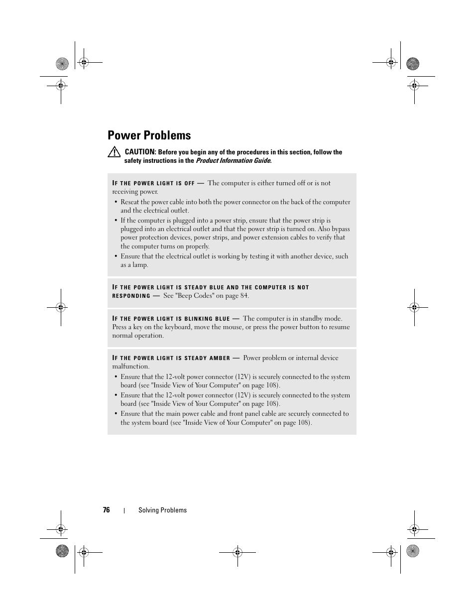 Power problems | Dell Inspiron 530s (Mid 2007) User Manual | Page 76 / 222