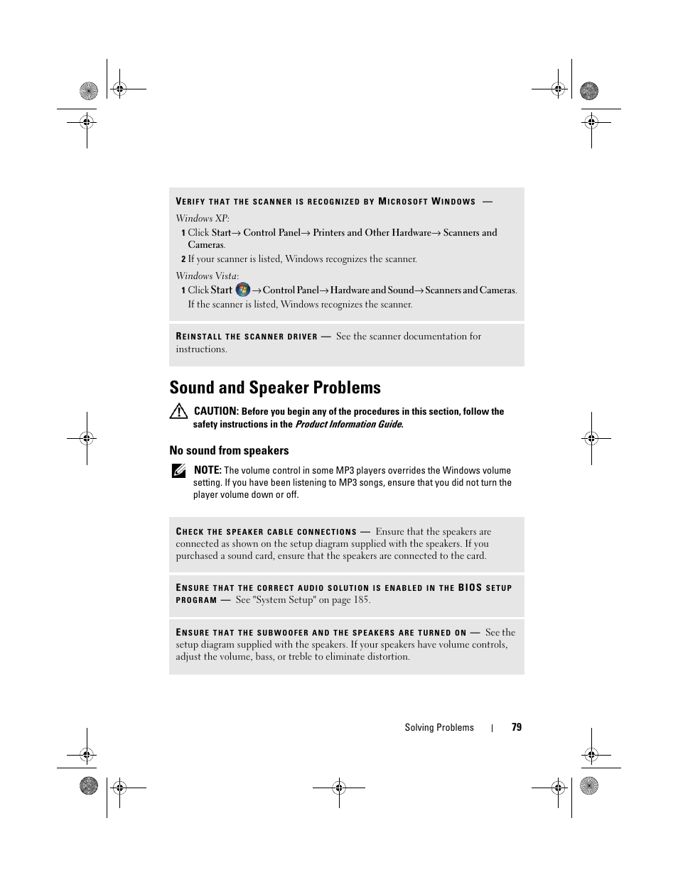 Sound and speaker problems, No sound from speakers | Dell Inspiron 530s (Mid 2007) User Manual | Page 79 / 222