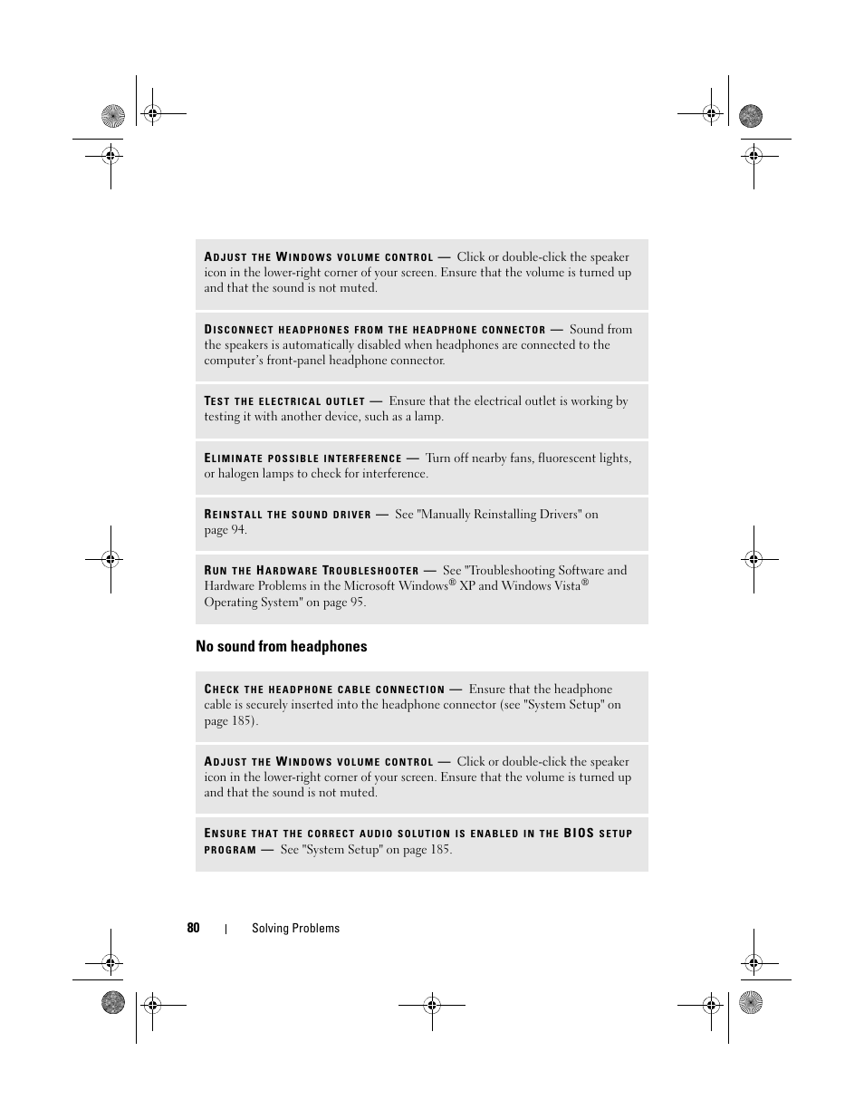 No sound from headphones | Dell Inspiron 530s (Mid 2007) User Manual | Page 80 / 222