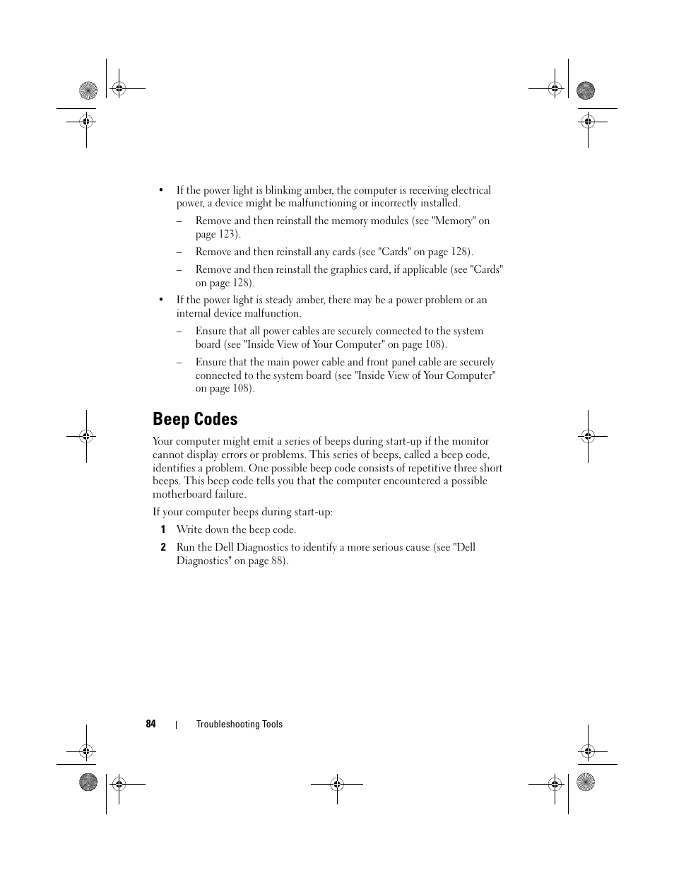 Beep codes | Dell Inspiron 530s (Mid 2007) User Manual | Page 84 / 222