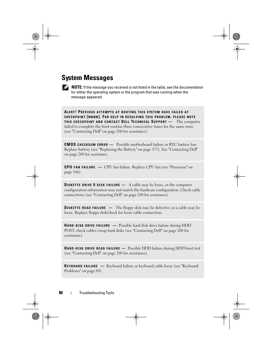 System messages | Dell Inspiron 530s (Mid 2007) User Manual | Page 86 / 222