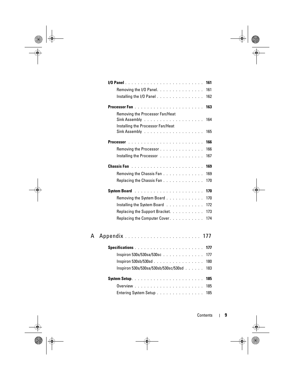 A appendix 177, A appendix | Dell Inspiron 530s (Mid 2007) User Manual | Page 9 / 222