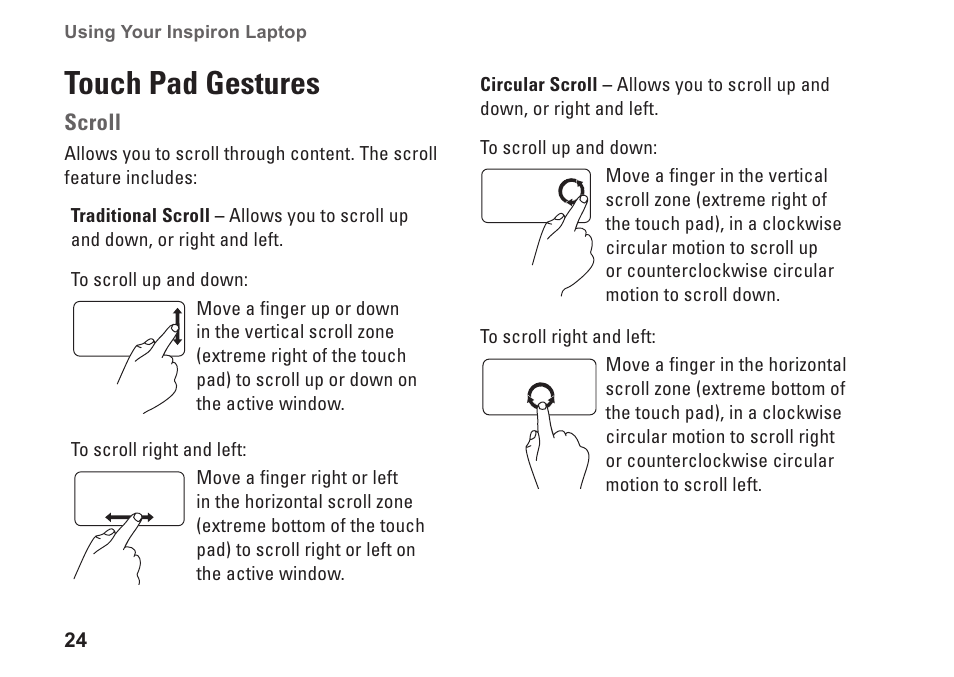 Touch pad gestures | Dell Inspiron 1750 (Mid 2009) User Manual | Page 26 / 84