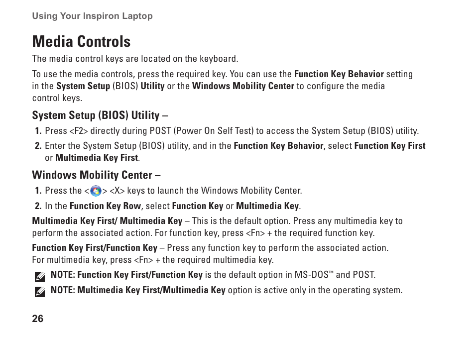 Media controls | Dell Inspiron 1750 (Mid 2009) User Manual | Page 28 / 84