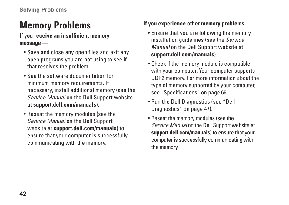 Memory problems | Dell Inspiron 1750 (Mid 2009) User Manual | Page 44 / 84