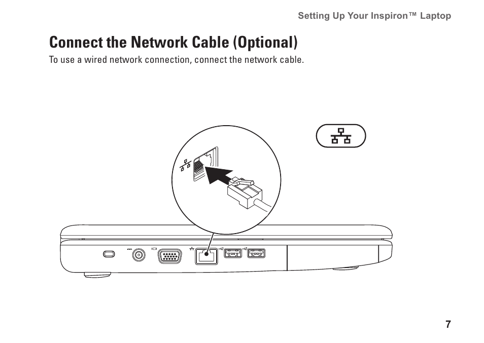 Connect the network cable (optional) | Dell Inspiron 1750 (Mid 2009) User Manual | Page 9 / 84
