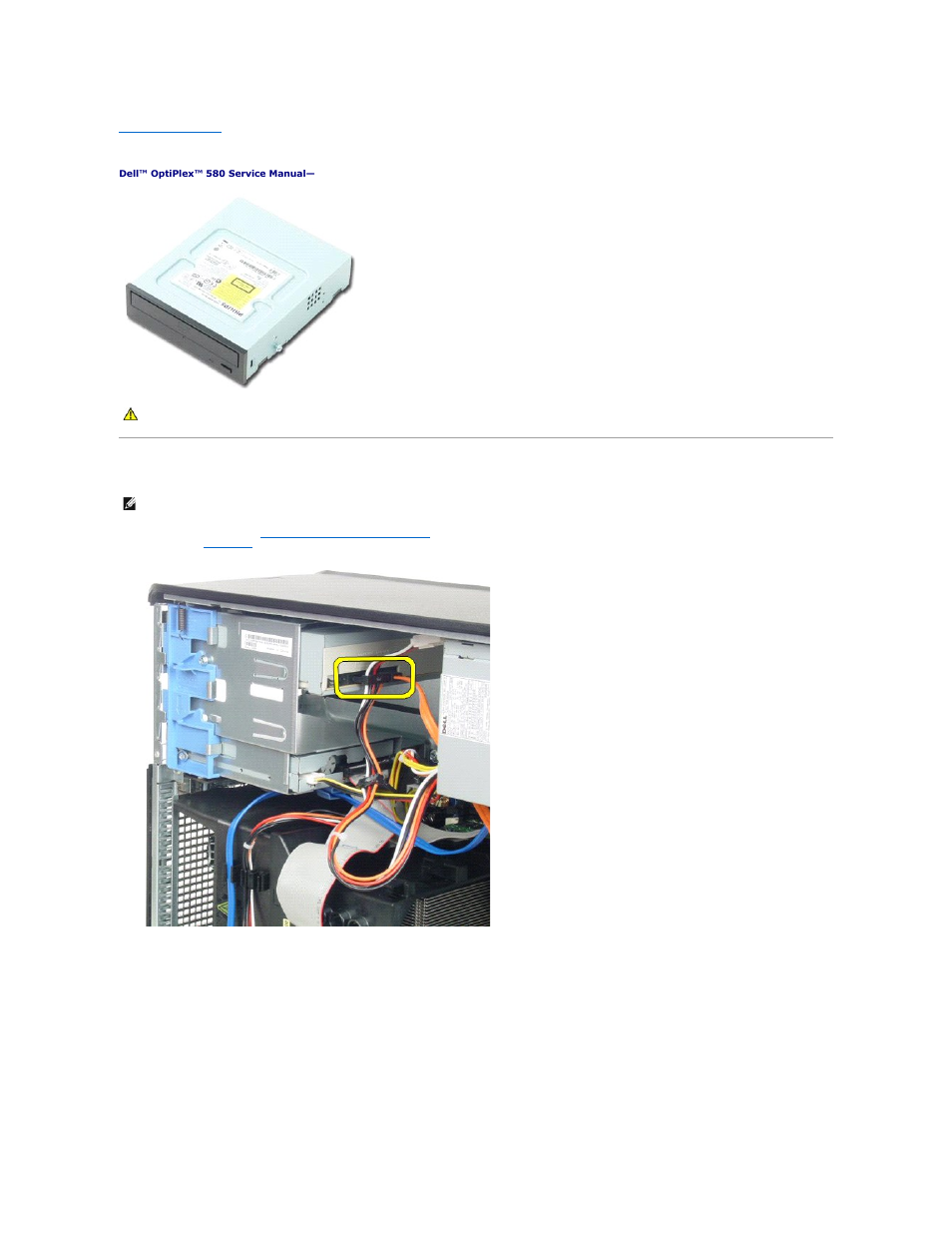 Optical drive, Removing the optical drive | Dell OptiPlex 580 (Early 2010) User Manual | Page 22 / 54