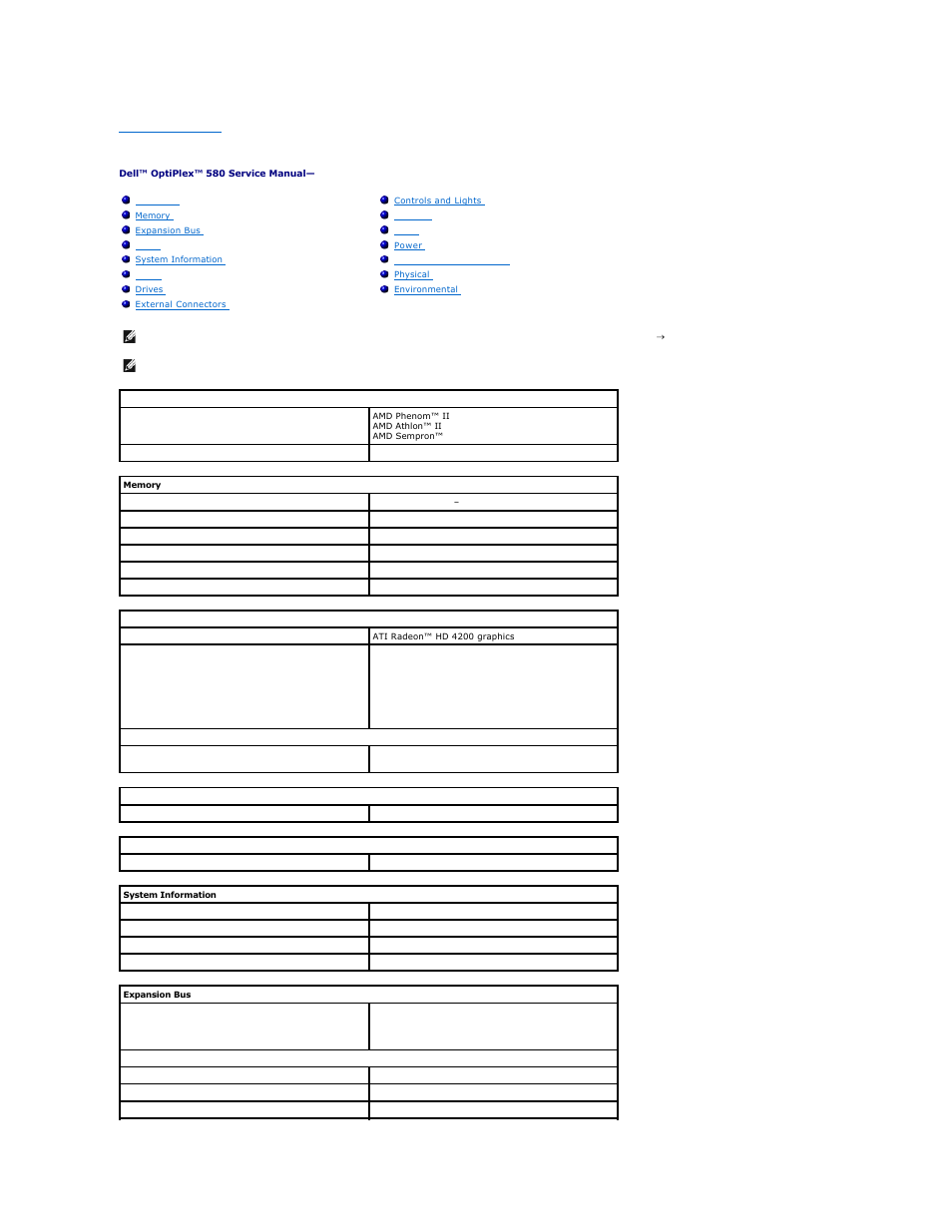 Specifications | Dell OptiPlex 580 (Early 2010) User Manual | Page 36 / 54