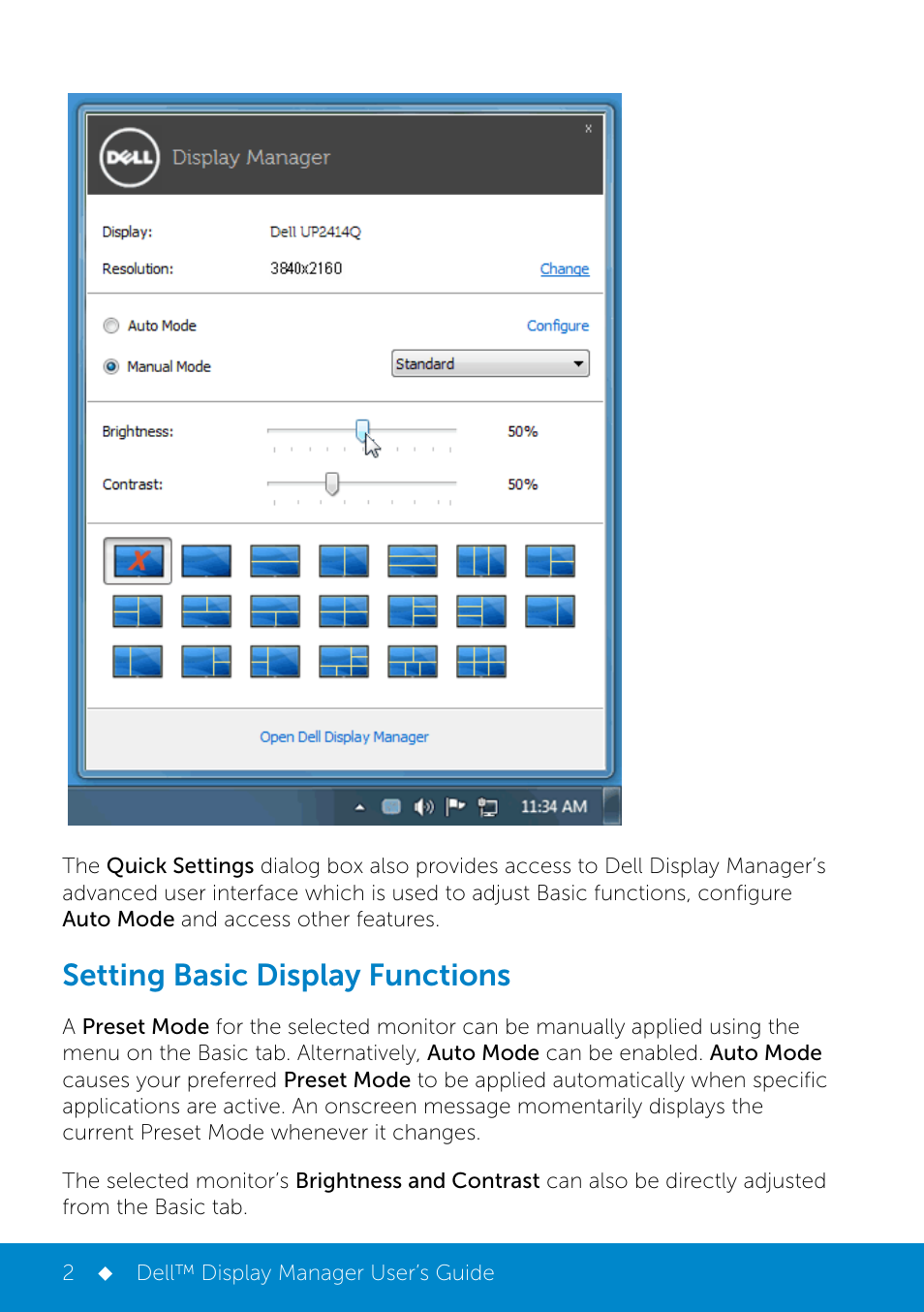 Setting basic display functions | Dell UP2414Q Monitor User Manual | Page 2 / 6