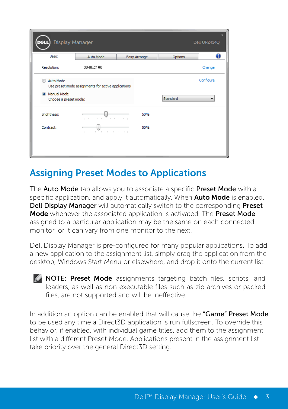 Assigning preset modes to applications | Dell UP2414Q Monitor User Manual | Page 3 / 6