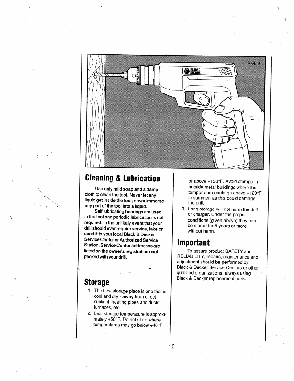 Cleaning & lubrication, Storage, Important | Black & Decker 9013 User Manual | Page 10 / 12