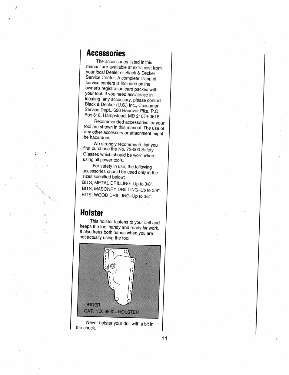 Accessories, Holster | Black & Decker 9013 User Manual | Page 11 / 12