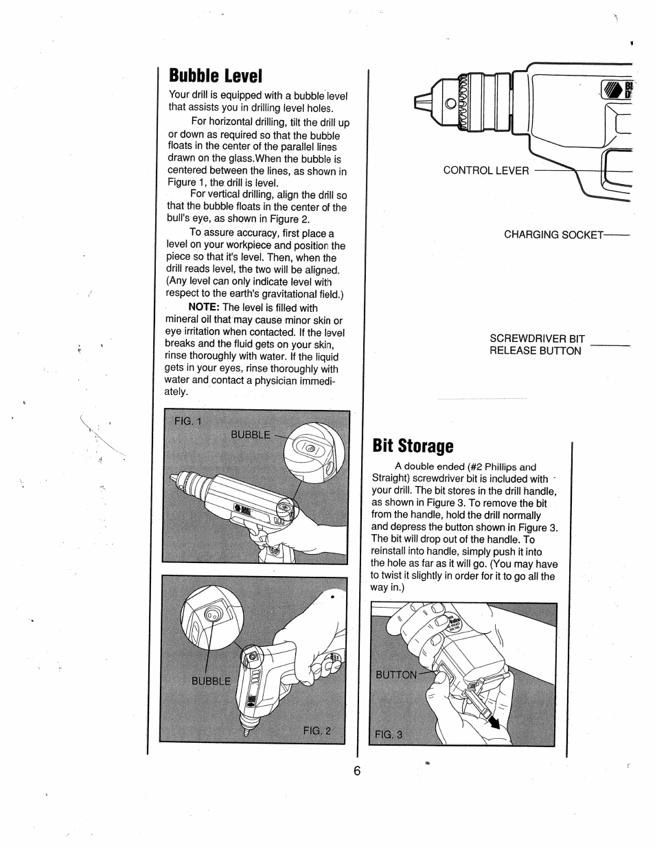 Bubble level, Bit storage | Black & Decker 9013 User Manual | Page 6 / 12