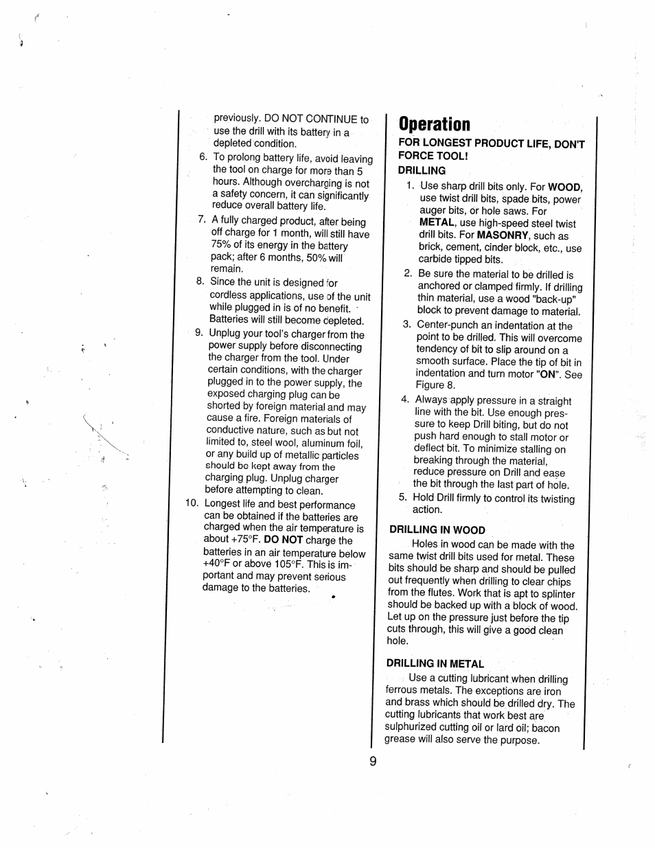 Operation | Black & Decker 9013 User Manual | Page 9 / 12