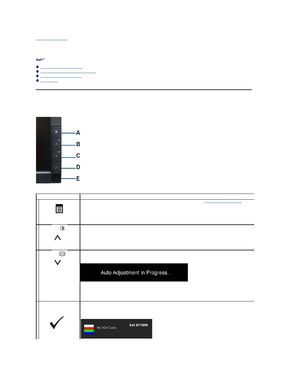 Operating the monitor, Using the front panel | Dell E1709WFP Monitor User Manual | Page 12 / 27