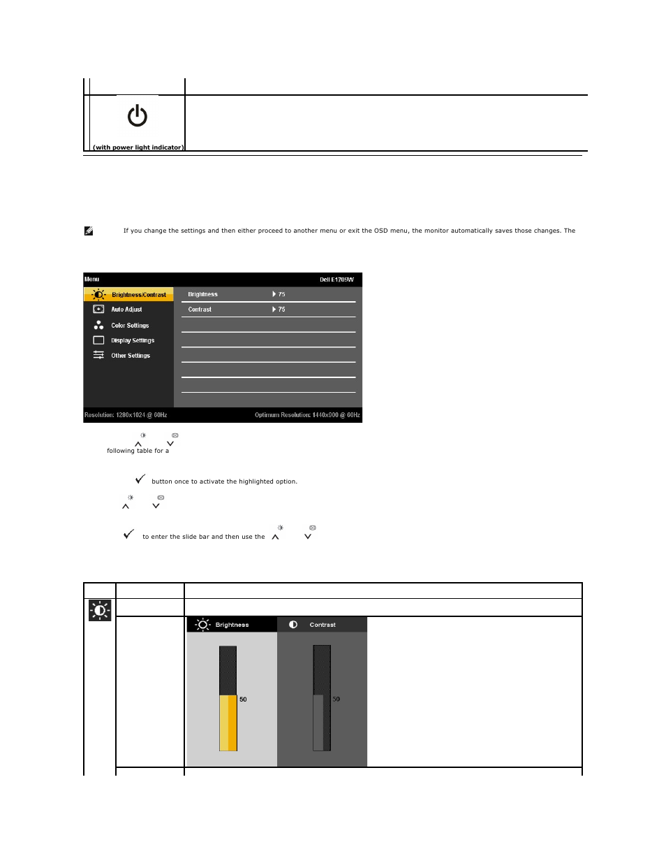 Using the on-screen display (osd) menu, Screen display (osd) and select the osd menu. see, Accessing the menu system | Dell E1709WFP Monitor User Manual | Page 13 / 27