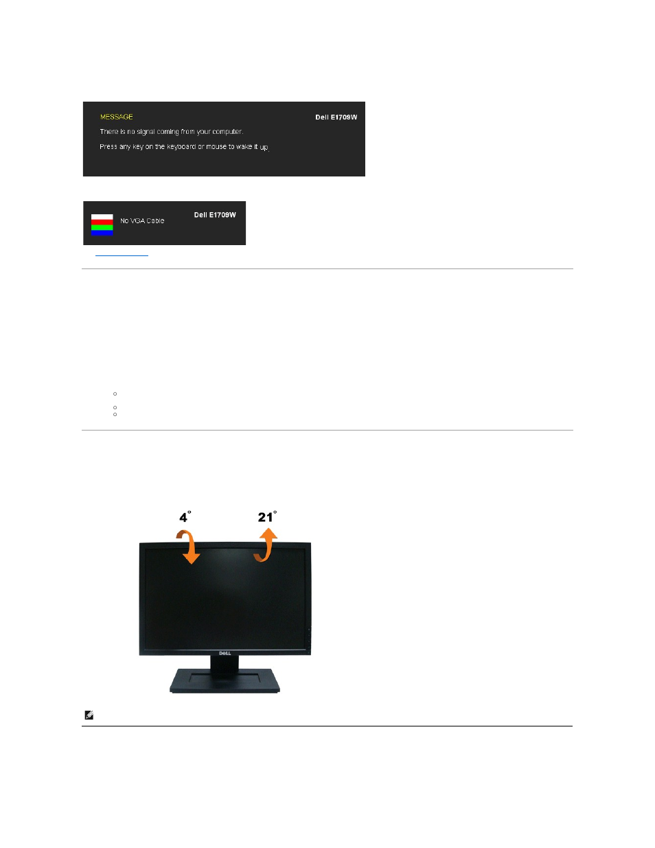 Setting the optimal resolution, Using the tilt, Tilt | Dell E1709WFP Monitor User Manual | Page 18 / 27