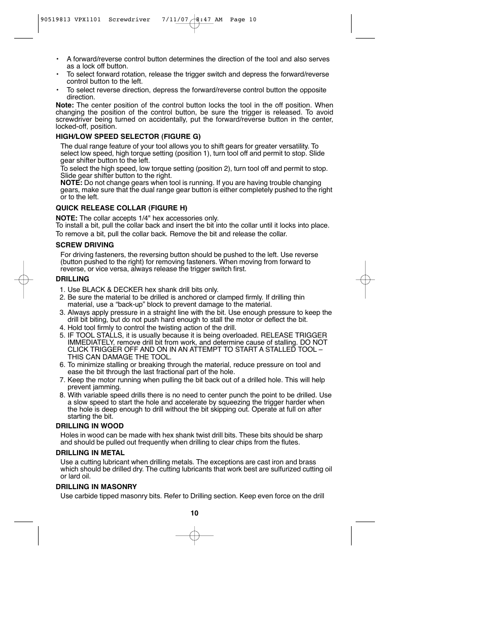 Black & Decker VPX1101 User Manual | Page 10 / 40