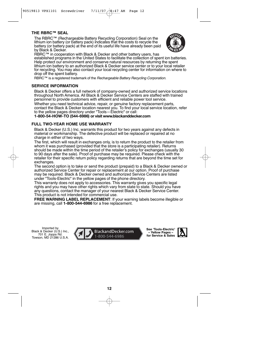 Black & Decker VPX1101 User Manual | Page 12 / 40