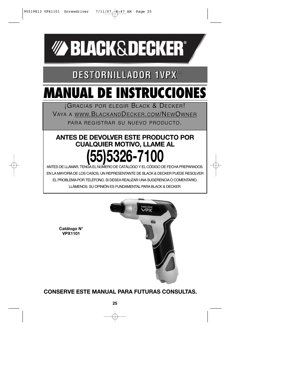 Manual de instrucciones | Black & Decker VPX1101 User Manual | Page 25 / 40