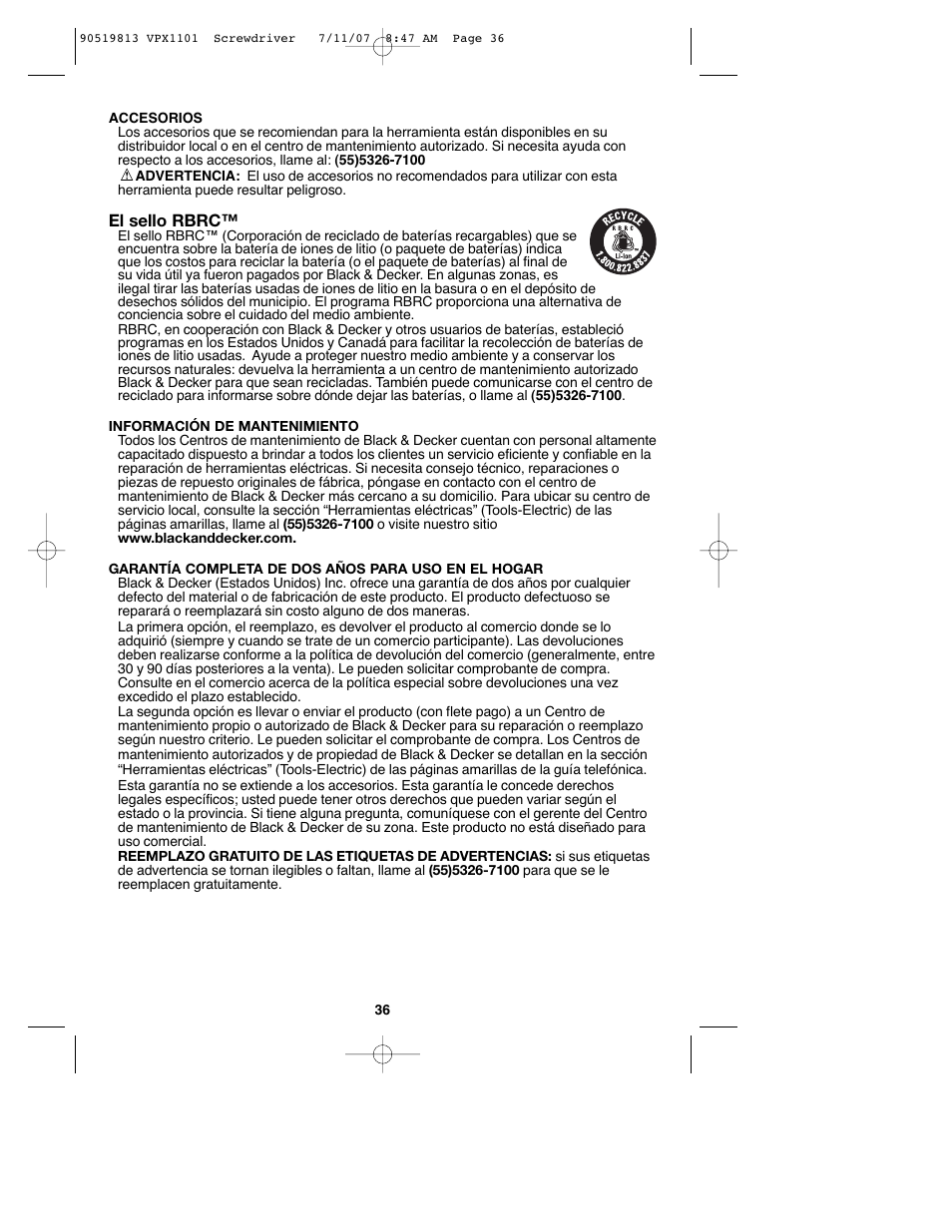 Black & Decker VPX1101 User Manual | Page 36 / 40