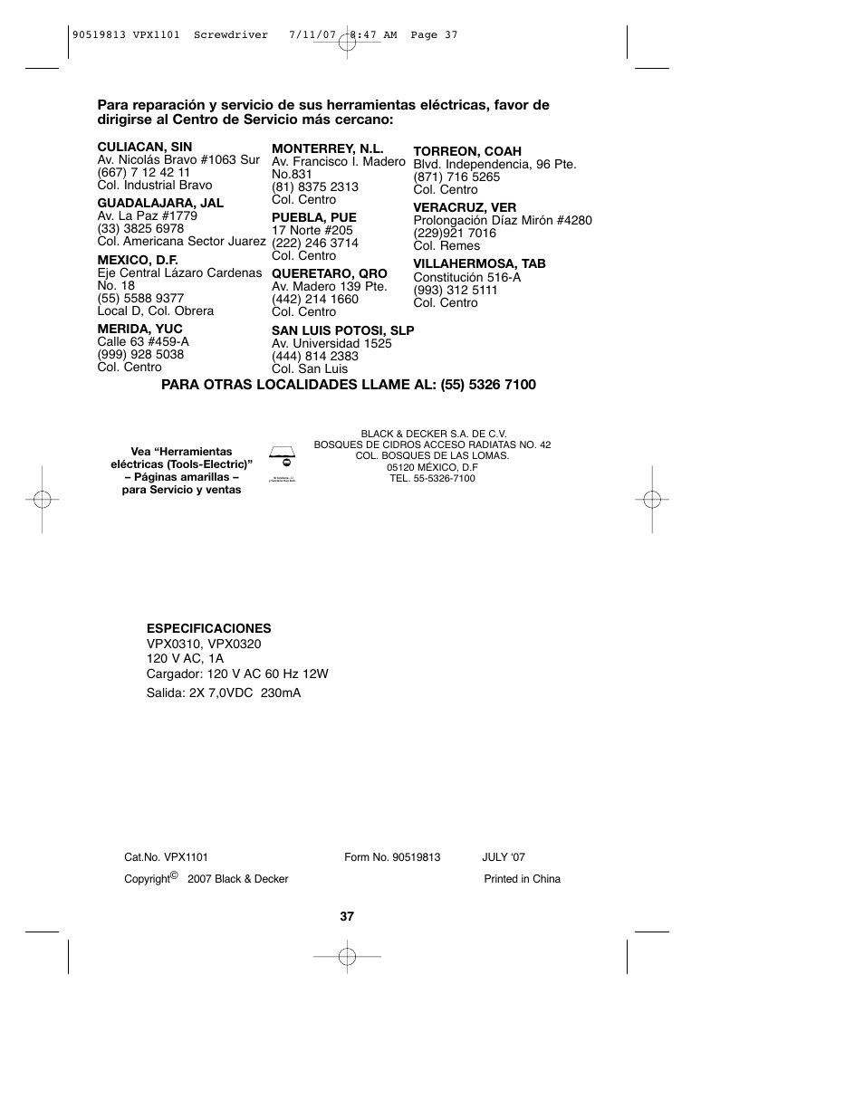 Black & Decker VPX1101 User Manual | Page 37 / 40